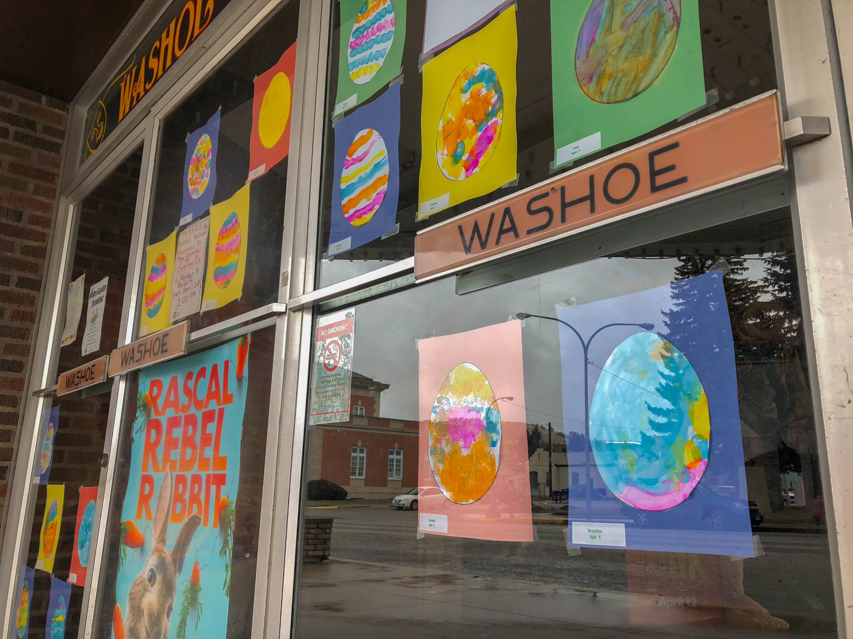 Student art displayed in Anaconda businesses for "Week of the Young Child"